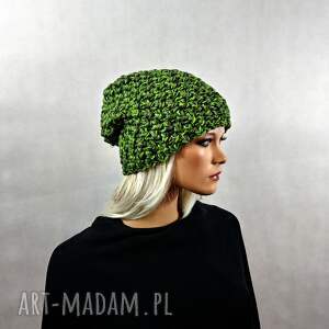 czapka melanż zielony - czapka handmade, zimowa, wełniana