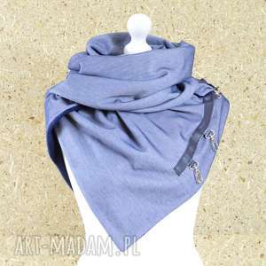 handmade szaliki szal niebieski z granatową skórą - chusta