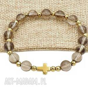 Prezent Bransoletka różaniec na rękę kwarc dymny rękodzieło