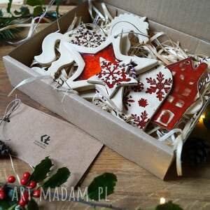 zestaw ozdób świątecznych, ceramiczne zawieszki bożonarodzeniowe, ozdoby