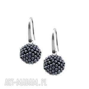 kolczyki glamour - silver hematite stal szlachetna, eleganckie, kuleczka