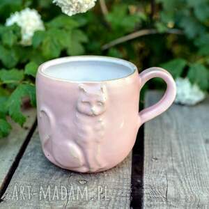handmade ceramika handmade kubek ceramiczny z kotem | różowe wiaderko | duży | | ok 500