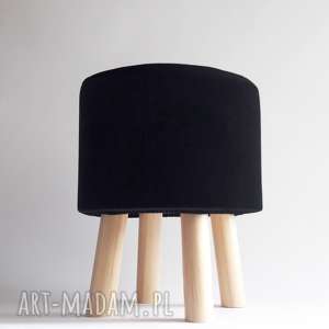 pufa czarny plusz - 36 cm białe nogi, taboret, hocker vintage, puff, stołek