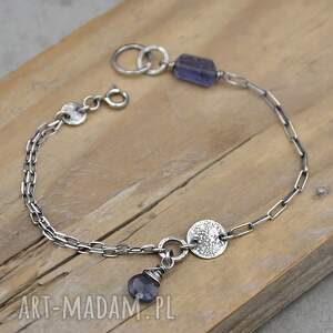 handmade subtelna srebrna bransoletka z szafirem wodnym 097