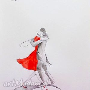 grafika akwarelą i piórkiem ''taniec - Dekoracje