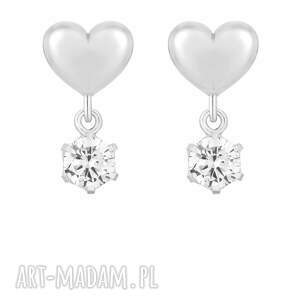 srebrne kolczyki serca z bezbarwnymi cyrkoniami delikatne