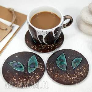 Podkładki pod filiżankę wabi sabi, surowa ceramika z liściem