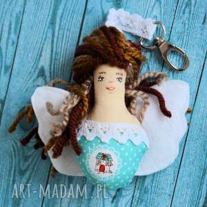 brelok - aniołek stróż ręcznie malowany 1, szyty lalka kobieta