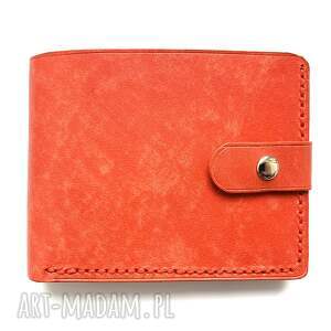 handmade czerwony portfel na bilon ze skóry ręcznie uszyty