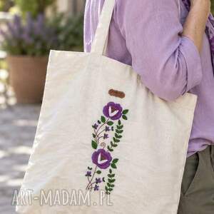 Torba bawełniana na zakupy z ręcznym haftem handmade