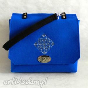 niebieska filcowa torba z haftem prezent, torebka