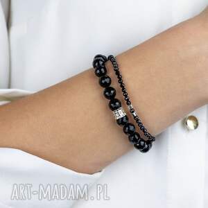 czarne bransoletki z kamieni, srebrna biżuteria, onyks spinel, biżuteria