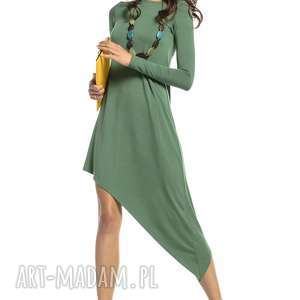 sukienka asymetryczna z delikatnej wiskozy, t299, zielony