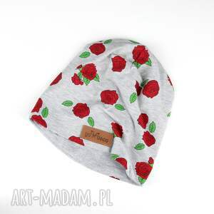 czapka róże beanie ciepła, kwiaty, kolorowa