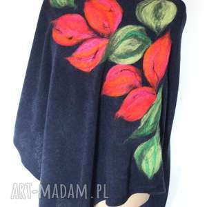 handmade poncho granatowe damskie poncho filcowane