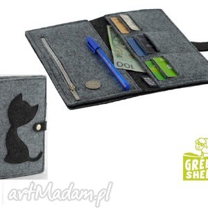 handmade duży portfel z kotem - maxi