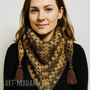 Ciepła kolorowa chusta Granny z chwostami ręcznie robiona