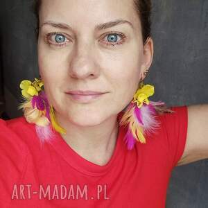 leciutkie kolczyki pióra i kwiaty rękodzieło fo dam, et, boh