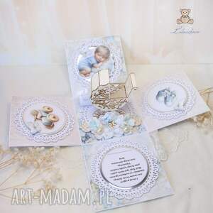 handmade scrapbooking kartki exploding box na chrzest roczek narodziny