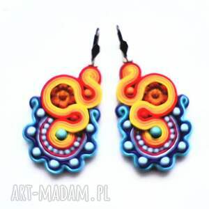 ręcznie haftowane sutaszowe, kolorowe kolczyki