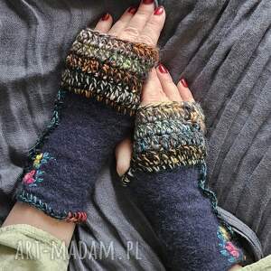 rękawiczki bez palców, mitenki, ręcznie szyte