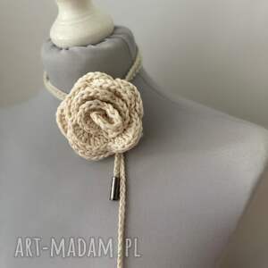 choker kremowy - naszyjnik handmade bawełna, bawełniany kwiat