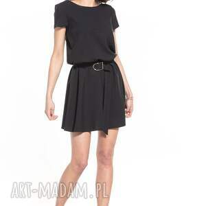 sukienki elegancka sukienka mini ściągnięta w talii, t333, czarna