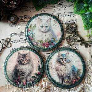 Dekoracyjne podkładki decoupage Magiczne Kotki, vintage