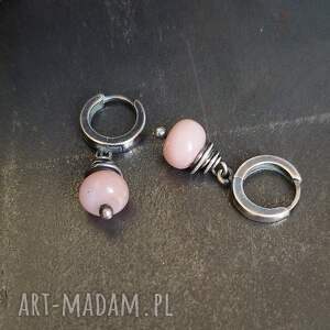 grey line project różowy opal srebrne kolczyki, srebro oksydowne