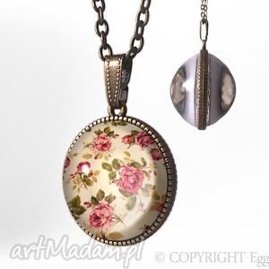 handmade naszyjniki kulisty dwustronny medalion - retro róże, 0218spb