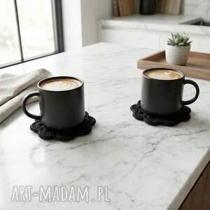 zestaw dla dwojga - 2 ręcznie robione białe podkładki pod kubek, boho