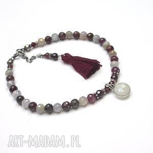 boho - / garnet moonstone/ bransoletka, srebro, oksydowane, granat kamień