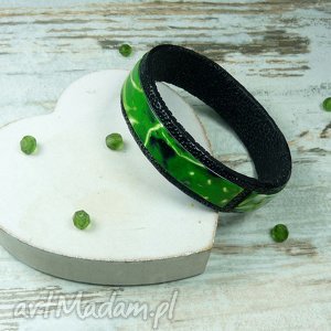 nowoczesna bransoletka handmade w odcieniach zieleni i czerni, bangle, greenery