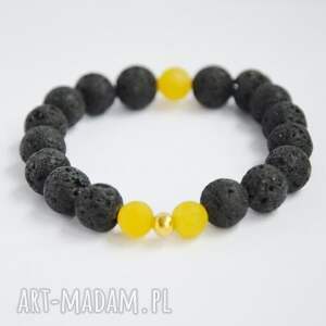 handmade bracelet by sis: czarna lawa wulkaniczna z żółtym jadeitem