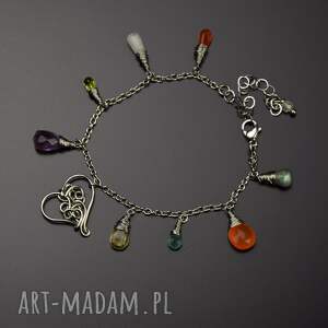 magiczna kolorowa bransoletka serce z kamieniami naturalnymi wire wrapping stal