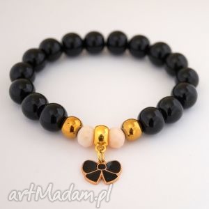 bransoleta black beads, hematite bow, kokardka, kokarda, hematyty