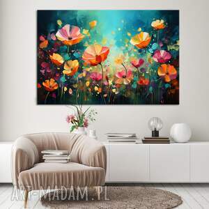 kolorowy obraz łąka kwietna - abstrakcyjny obraz z kwiatami - wydruk na płótnie 90x60