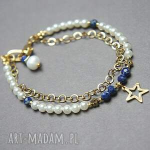 handmade pearls /white/ and lapis lazuli - bransoletka