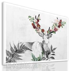 obraz drukowany na płótnie - jeleń w różanym ogrodzie 120x80cm dekoracja salonu