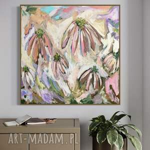 abstrakcja 80x80 cm, obraz abstrakcyjny, kwiaty abstrakcyjne, kolorowy
