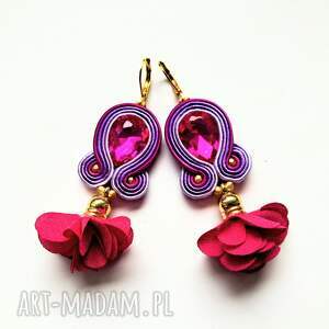 Bugenwilla kolczyki haftowane ręcznie sutaszowe, sutasz