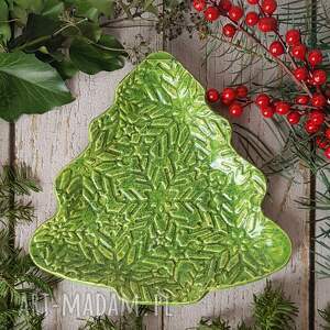 handmade upominek świąteczny patera ceramiczna choinka, soczysta zieleń