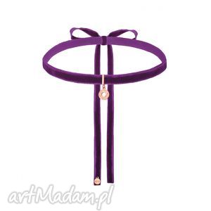 handmade naszyjniki purpurowy aksamitny choker z rozetką z różowego