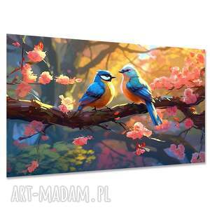 Obraz na płótnie Ptaki na gałęzi z kwiatami wiśni 120x80 cm