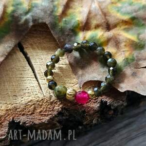 Elastyczny pierścionek z obsydianem złocistym, jadeitem i agatem