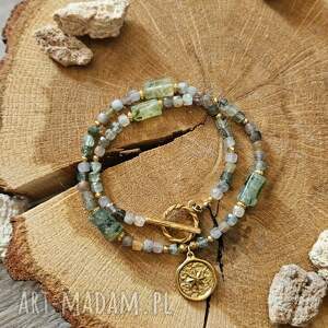 Choker z kwarcem i frenitem - zawieszka Róża Wiatrów handmade