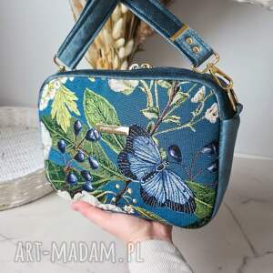 torebka box prostokątny niebieski motylek w kwiatach
