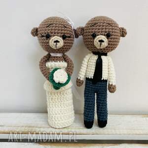 młoda para misie maskotki ślubne ręcznie robione prezent dekoracja