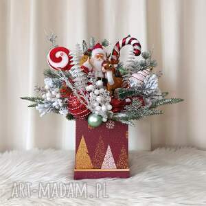 brokatovo dekoracja na boże narodzenie z mikołajem stroik świąteczny led