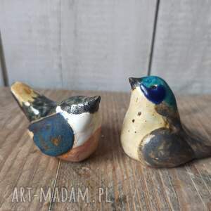 handmade ceramika komplet 2 ptaszków niebiesko - turkuskowych